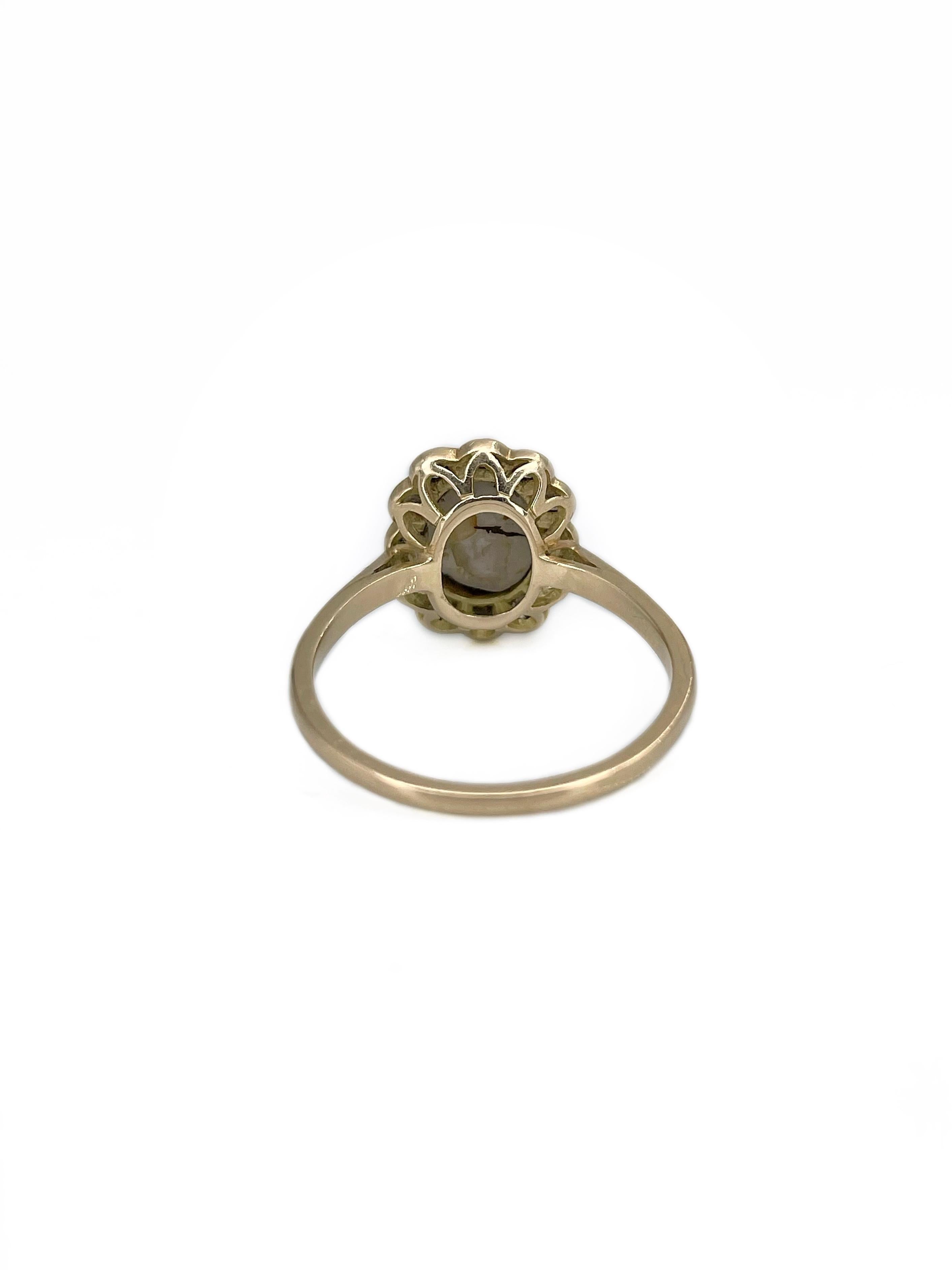 Vintage-Cluster-Ring aus 18 Karat Gold mit 2,30 Karat grauem Sternsaphir und Diamant 1