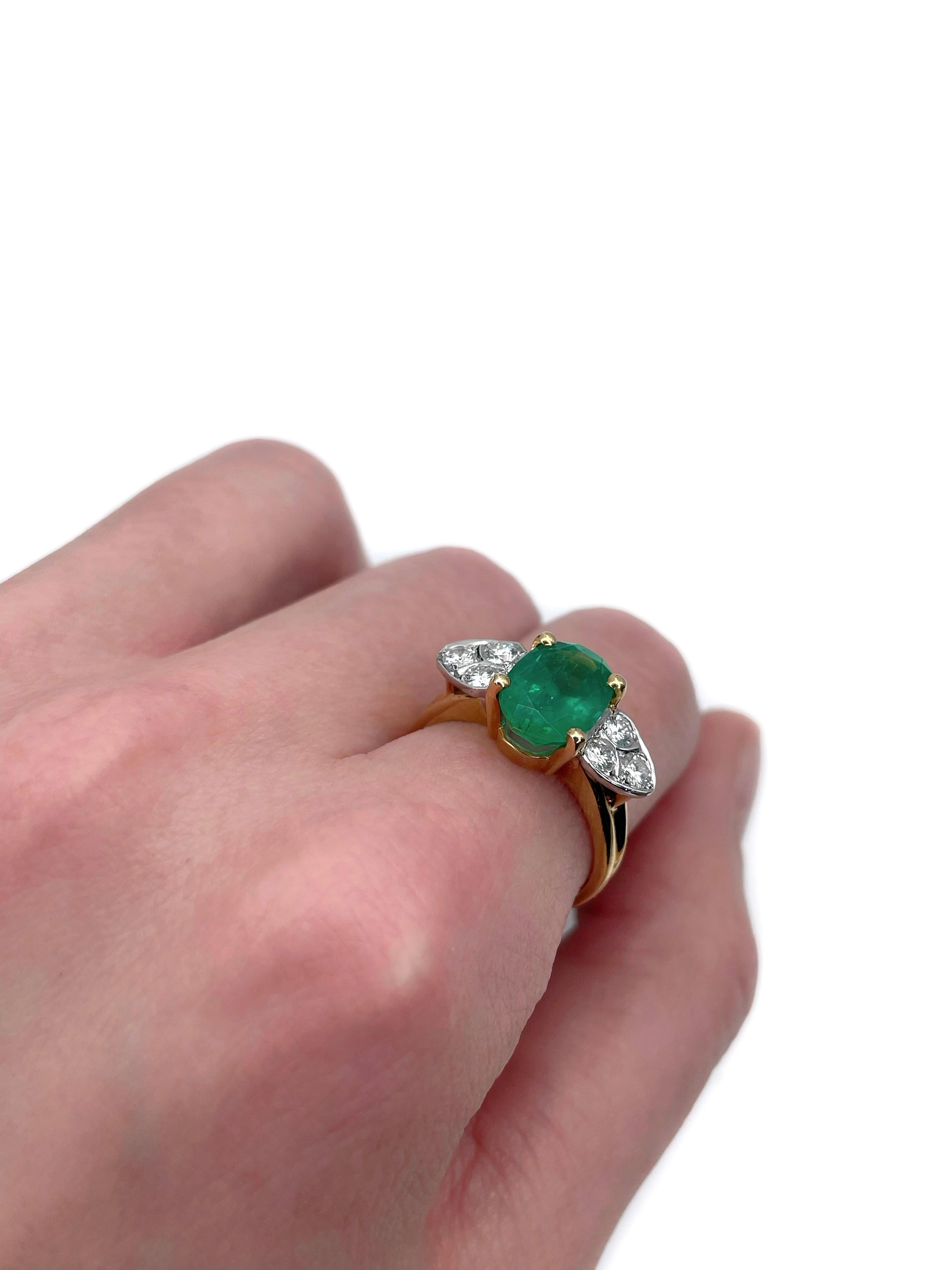 Modern Vintage 18 Karat Gold 2.43 Carat Emerald 0.48 Carat Diamond Engagement Ring