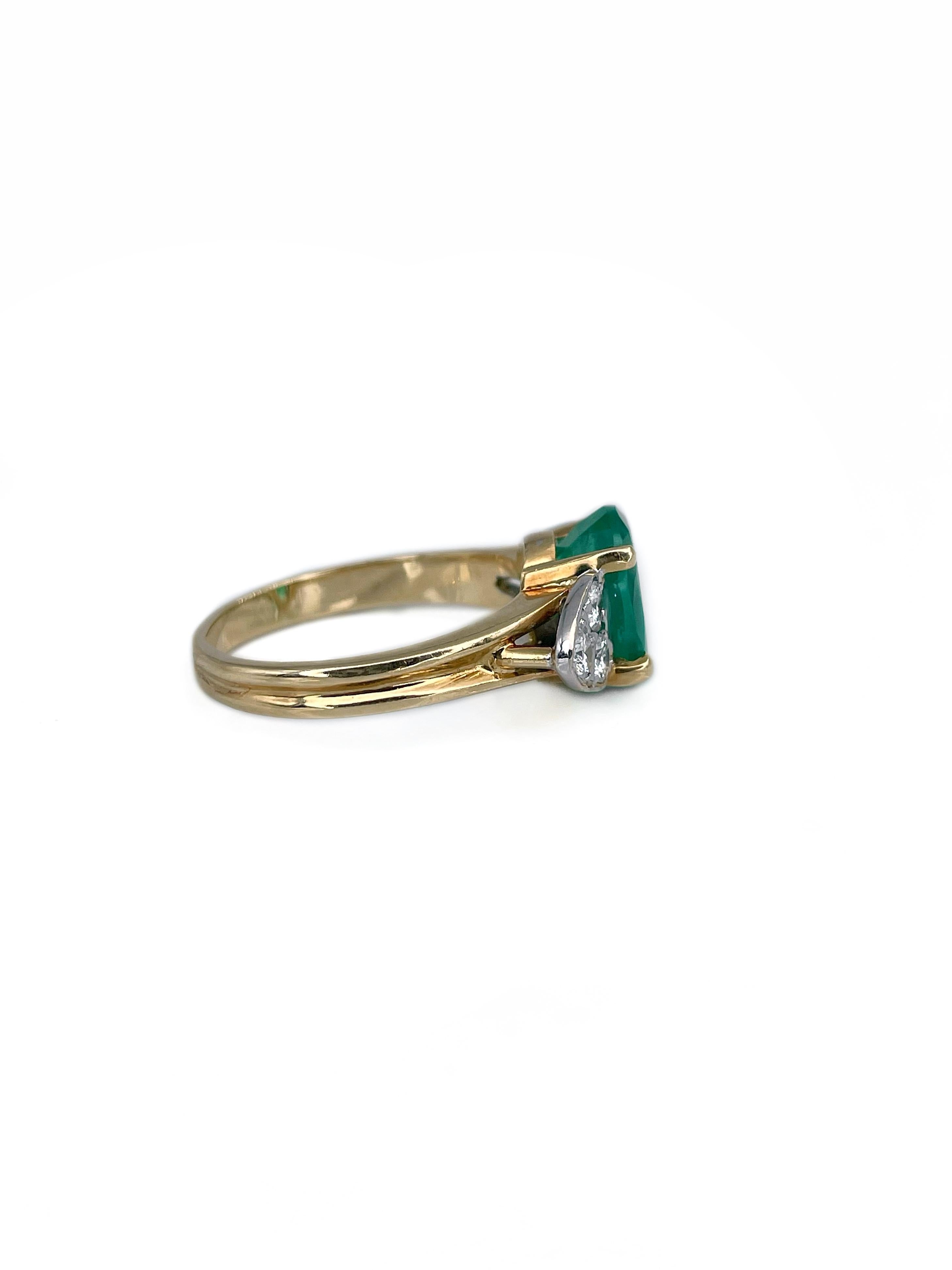 Mixed Cut Vintage 18 Karat Gold 2.43 Carat Emerald 0.48 Carat Diamond Engagement Ring