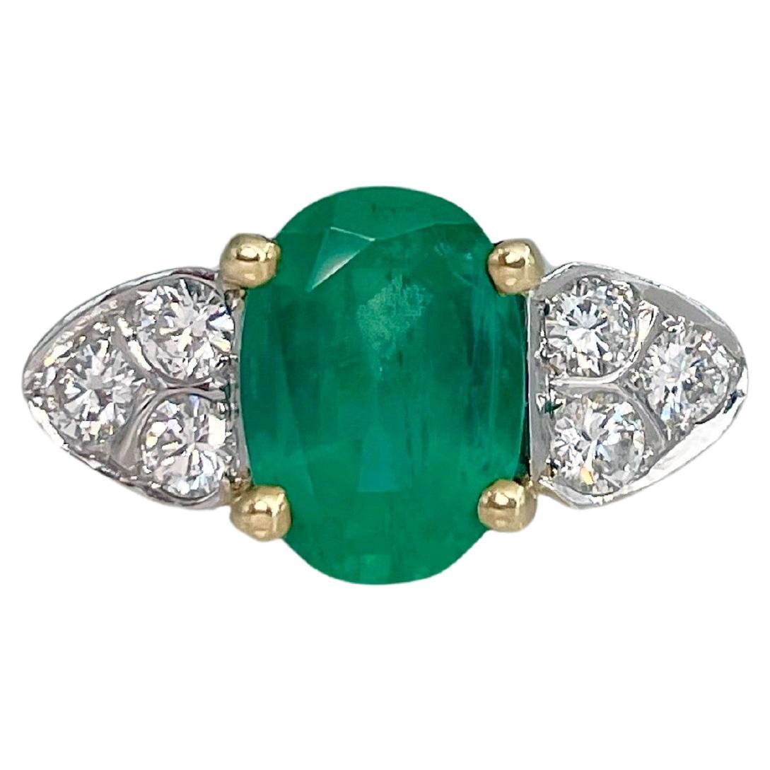 Vintage 18 Karat Gold 2.43 Carat Emerald 0.48 Carat Diamond Engagement Ring