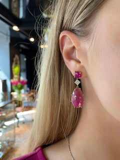Vintage 18 Karat Gold 26.00 Carat Ruby 0.16 Carat Diamond Drop Earrings