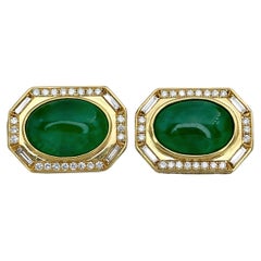 Vintage 18 Karat Gold 3.0 Carat Green Chalcedony 1.92 Carat Diamond Cufflinks