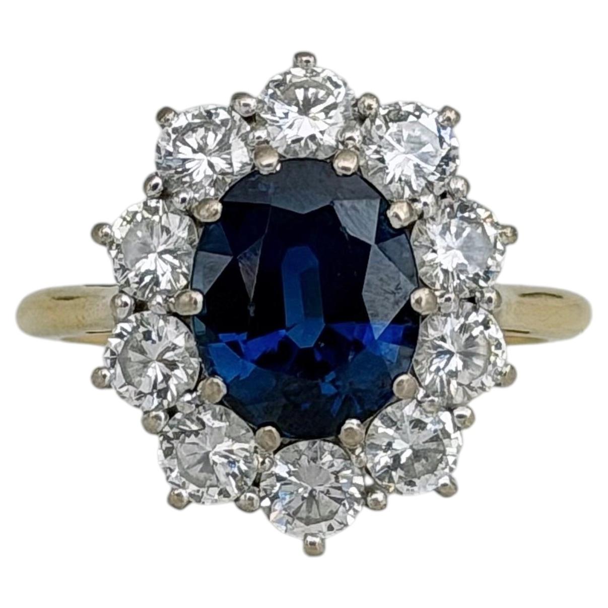 Vintage 18 Karat Gold 3.50 Carat VS Sapphire 1.90 Carat Diamond Cluster Ring