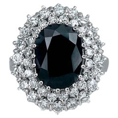Vintage 18 Karat Gold 4.60 Carat Sapphire 1.50 Carat Diamond Cluster Ring