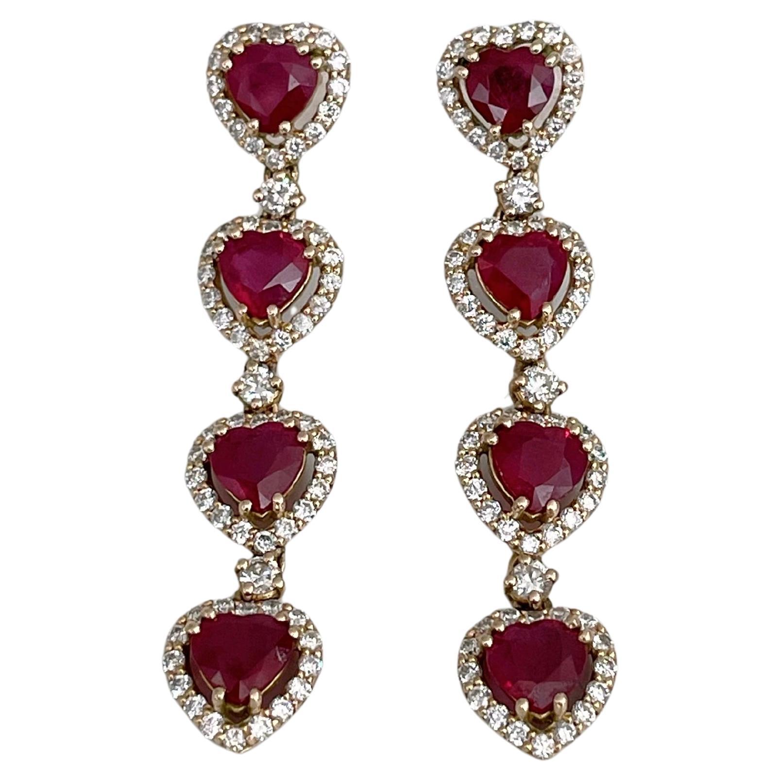 Vintage 18 Karat Gold 4.70 Carat Ruby 0.75 Carat Diamond Drop Stud Earrings