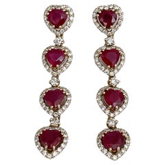 Pendientes vintage de oro de 18 quilates con rubí de 4,70 quilates y diamantes de 0,75 quilates