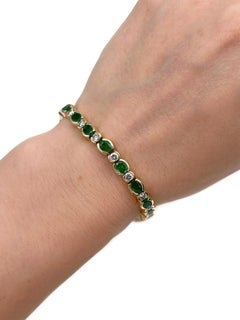 Bracciale tennis vintage in oro 18 carati con smeraldo da 6,50 carati e diamante da 2,50 carati