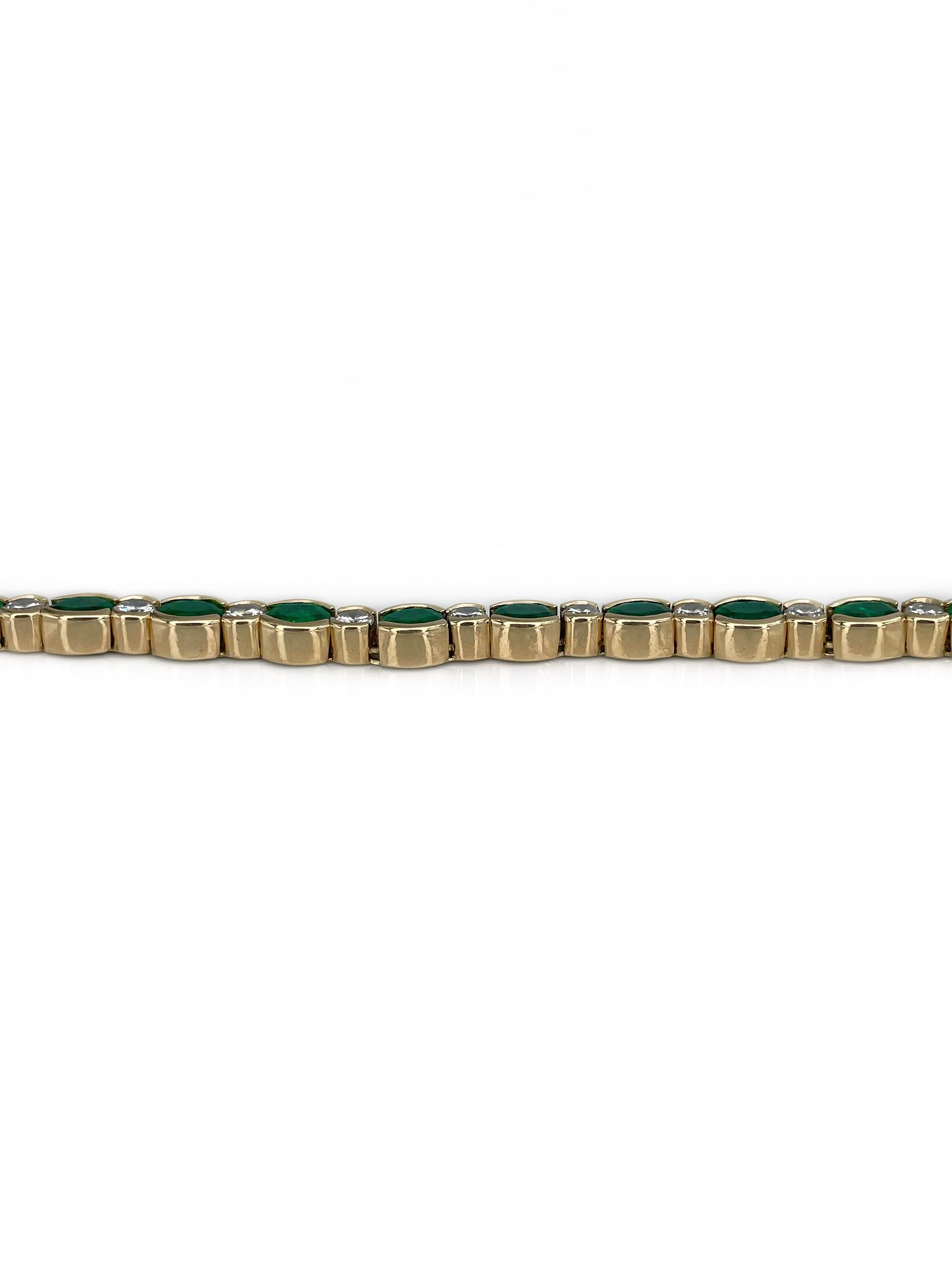 Pulsera de tenis vintage de oro de 18 quilates con esmeralda de 6,50 quilates y diamantes de 2,50 quilates Corte mixto en venta