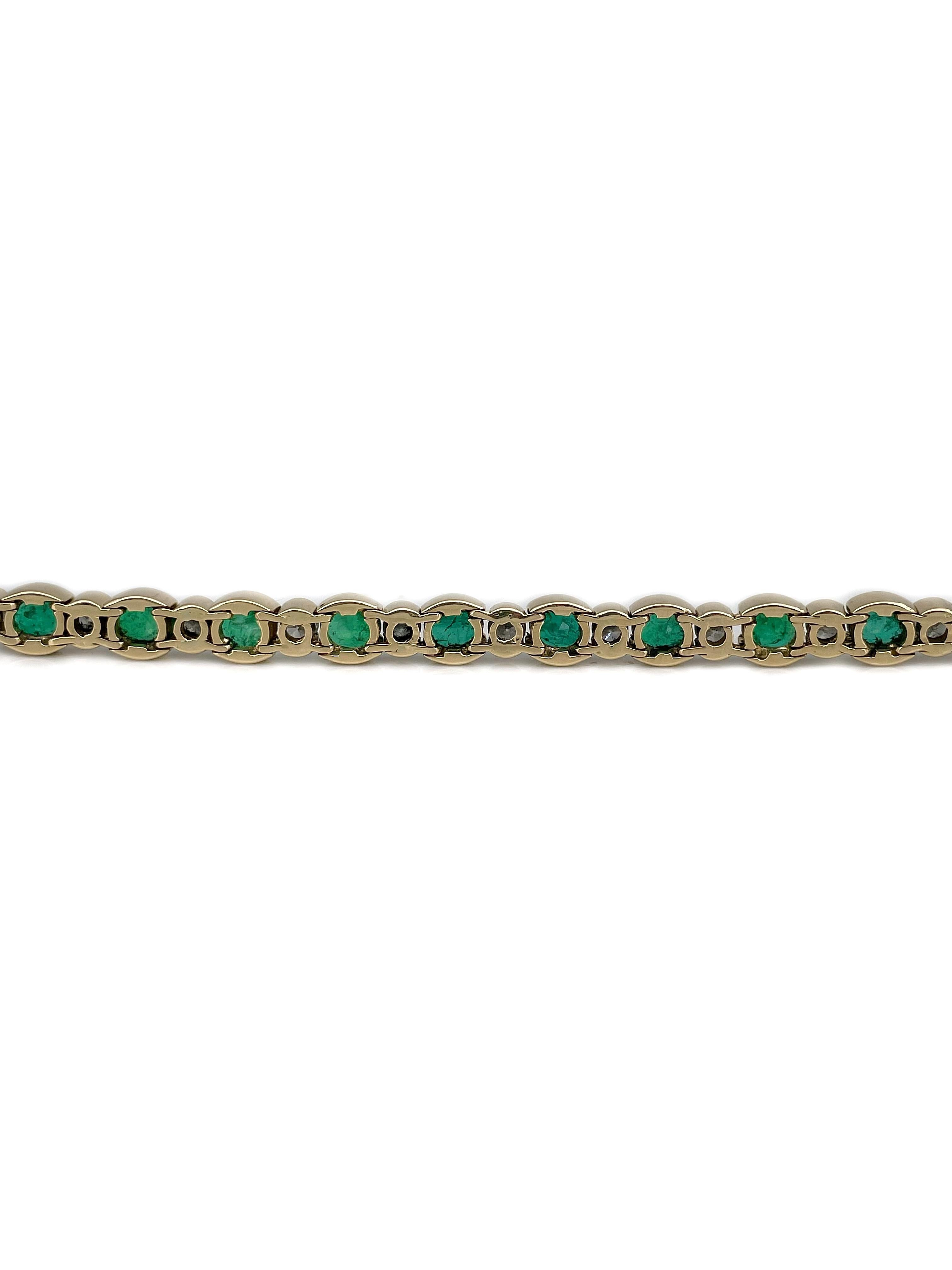 Pulsera de tenis vintage de oro de 18 quilates con esmeralda de 6,50 quilates y diamantes de 2,50 quilates en Bueno estado para la venta en Vilnius, Vilniaus apskr.
