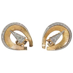 Retro 18 Karat Gold and 2.9 Carat Diamond Earrings, 1950s-1960s