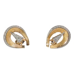 Vintage 18 Karat Gold and 2.9 Carat Diamond Earrings, 1950s-1960s