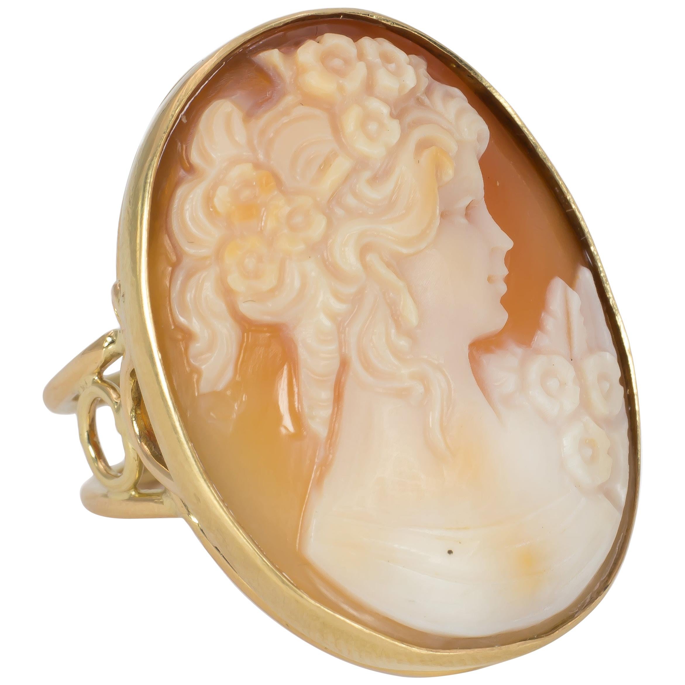 Vintage 18 Karat Gold and Cameo Ring, 1950s For Sale