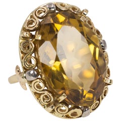 Vintage 18 Karat Gold and Citrine Ring, 1950s