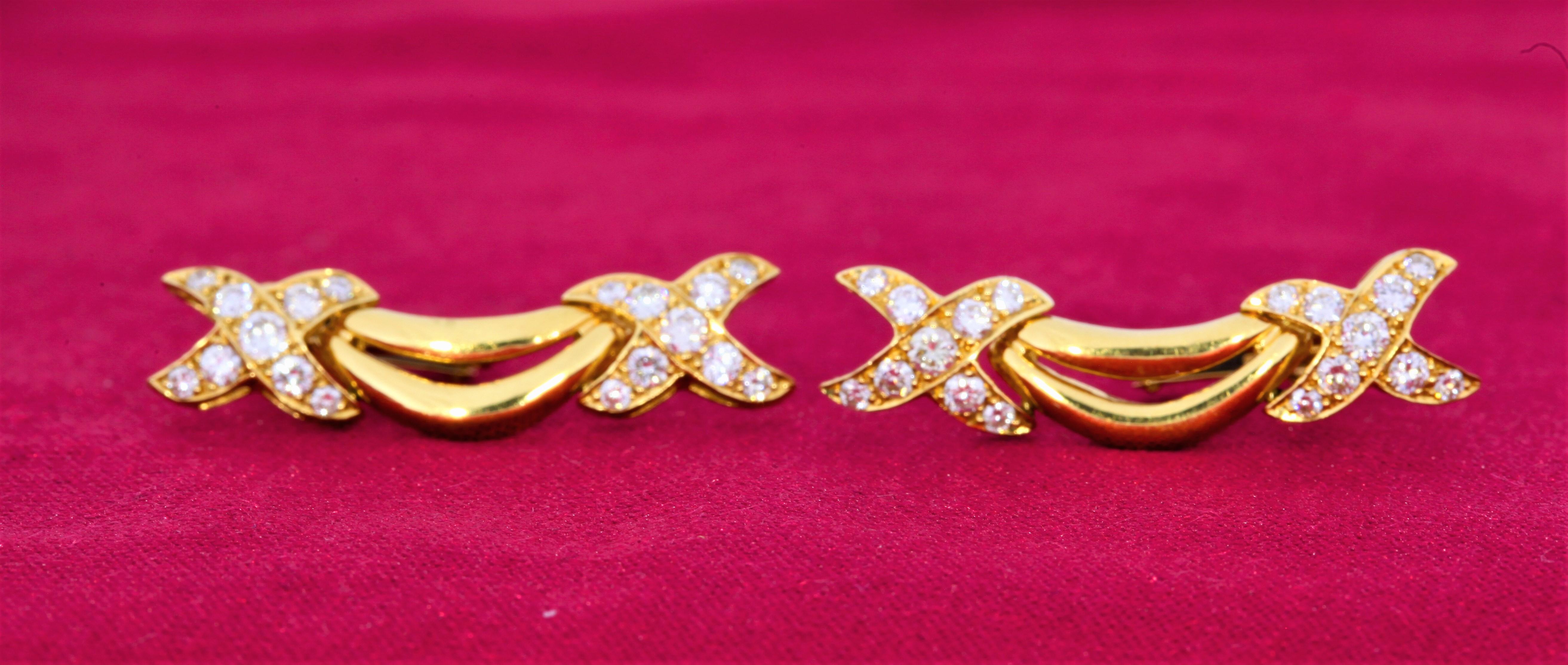 Round Cut Vintage 18 Karat Gold and Diamond Earrings For Sale