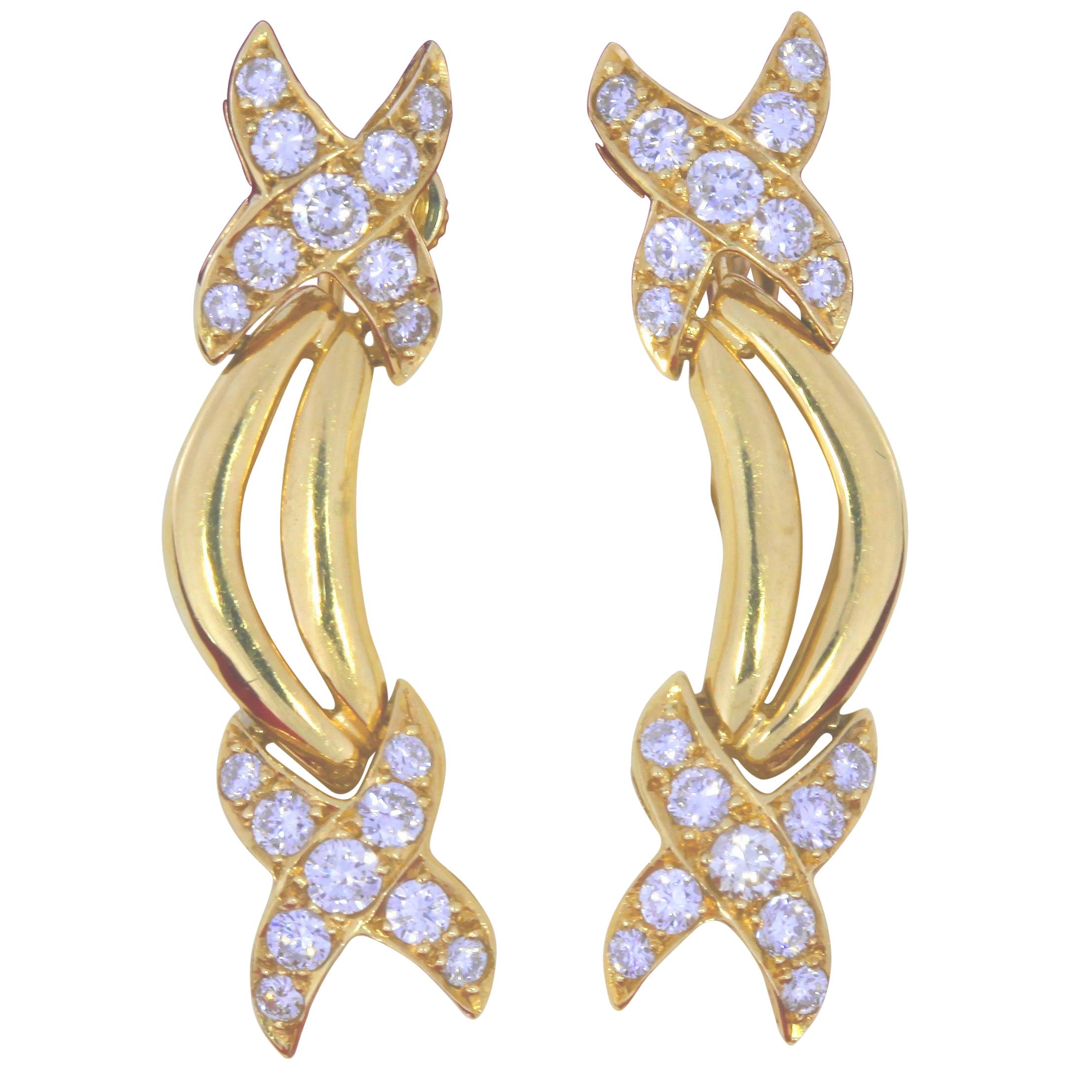 Vintage 18 Karat Gold and Diamond Earrings For Sale