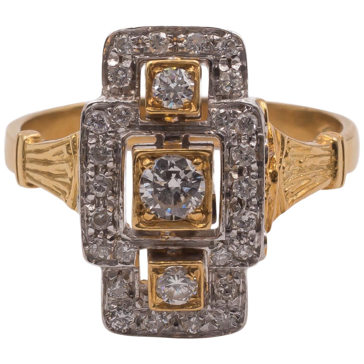 Vintage 18 Karat Gold and Diamond Ring, 1950s For Sale