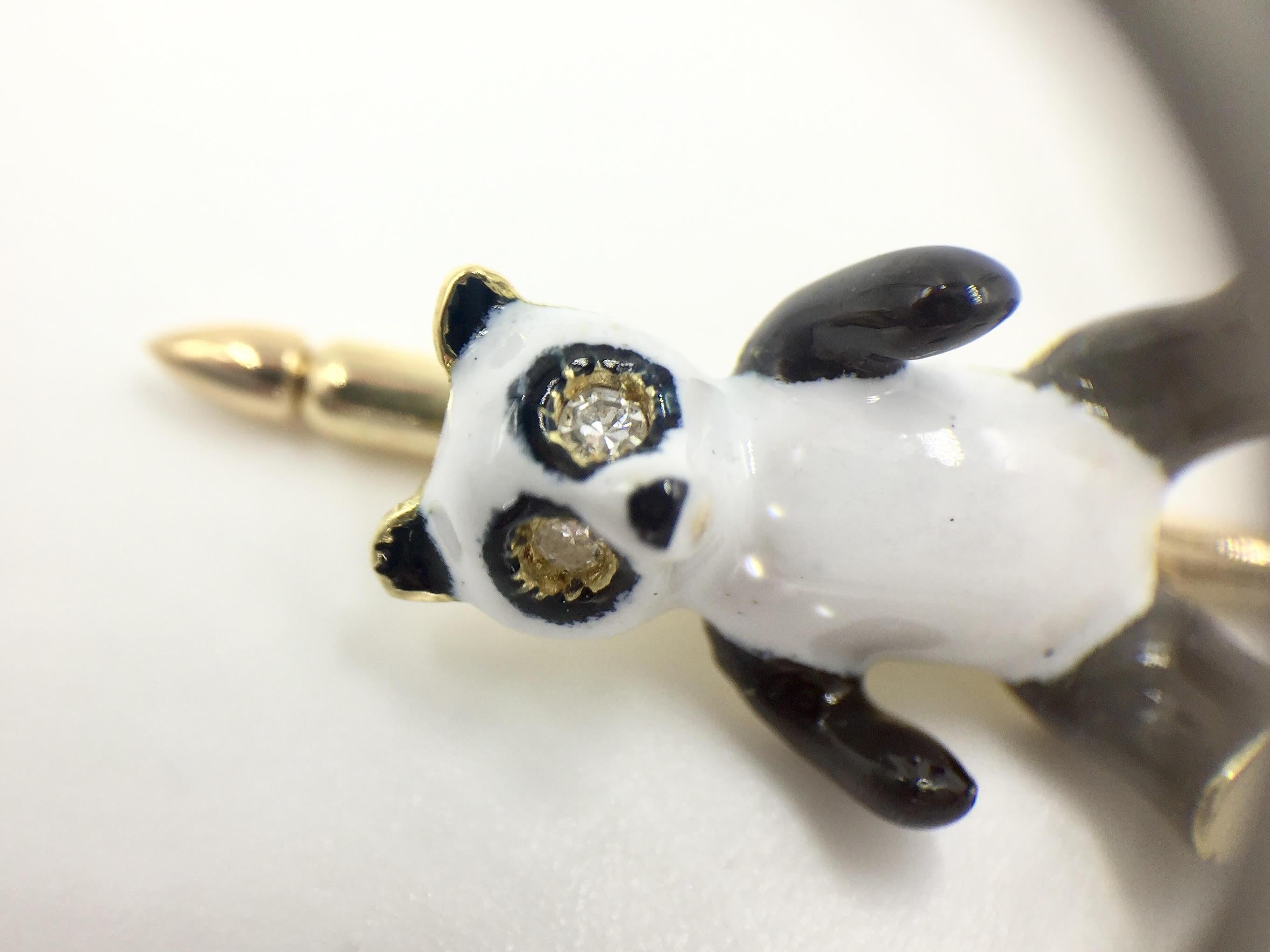 Vintage 18 Karat Gold and Enamel Panda Shirt Studs In Good Condition In Pikesville, MD