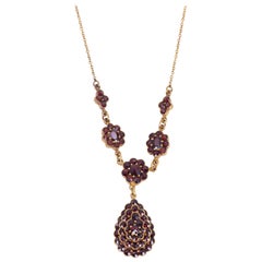Vintage 18 Karat Gold and Garnet Necklace, 1950s