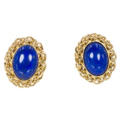Vintage 18 Karat Gold and Lapis Lazuli Earrings, 1970s