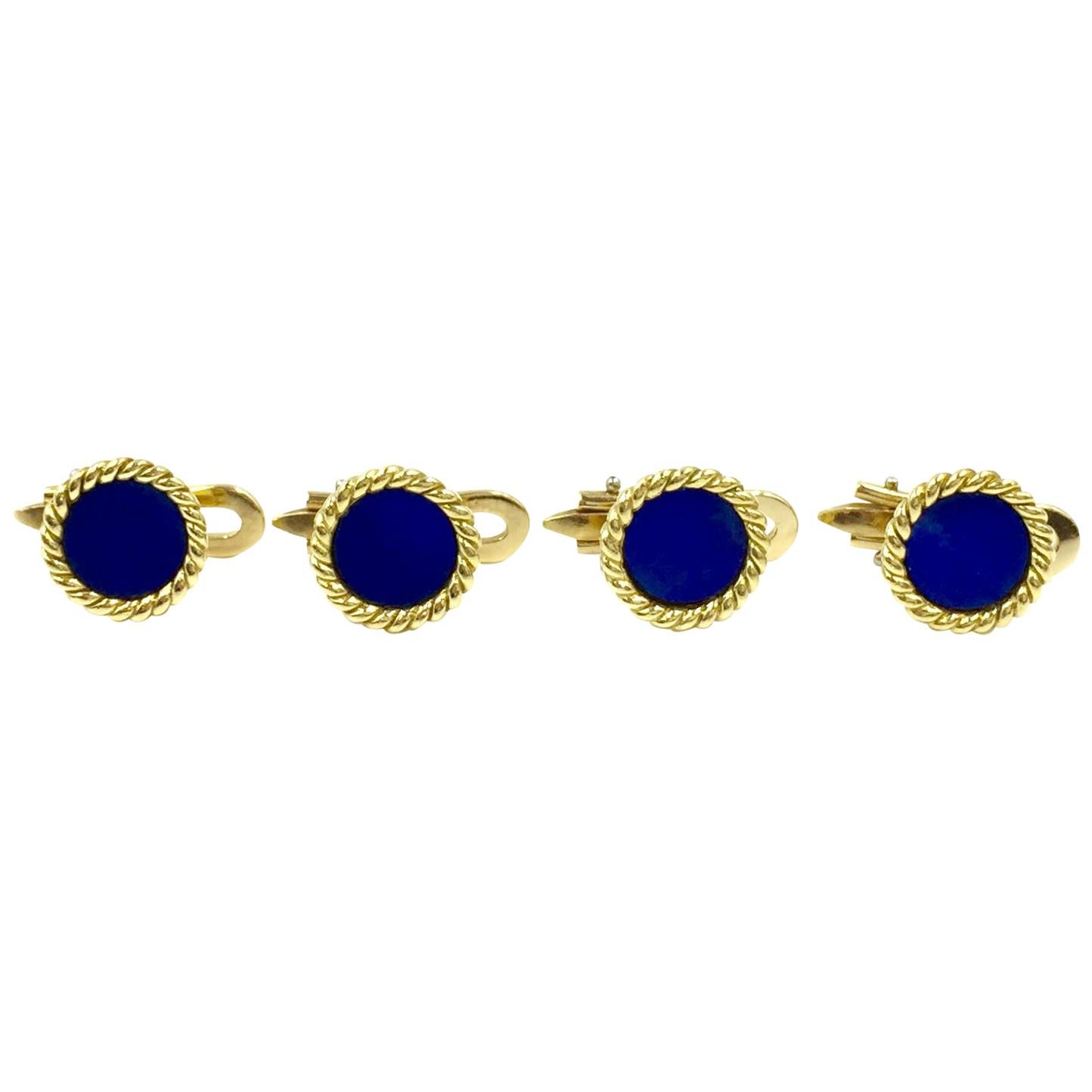 Vintage 18 Karat Gold and Lapis Shirt Studs by Verdura