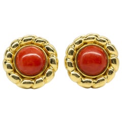 Vintage 18 Karat Gold and Natural Coral Earrings