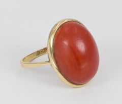 Vintage 18 Karat Gold and Red Coral Ring, 1950s