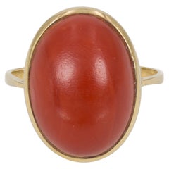 Vintage 18 Karat Gold and Red Coral Ring, 1950s