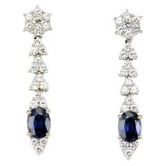 Vintage 18 Karat Gold Blue Sapphire Diamond Drop Earrings Larry Jewelry, 1970s