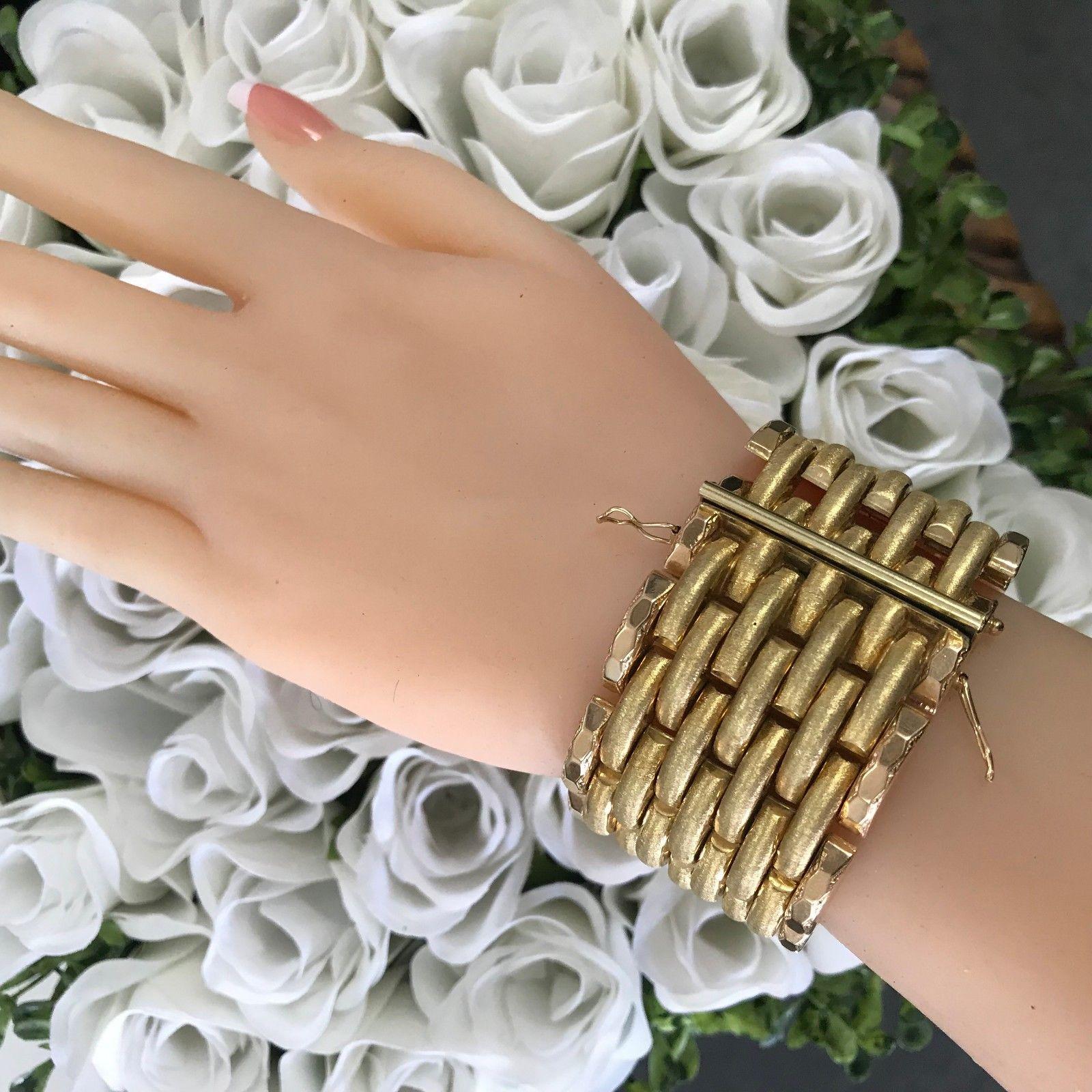 Vintage 18 Karat Goldarmband, massiv, gewebtes strukturiertes Design Schwer im Zustand „Gut“ im Angebot in West Hollywood, CA