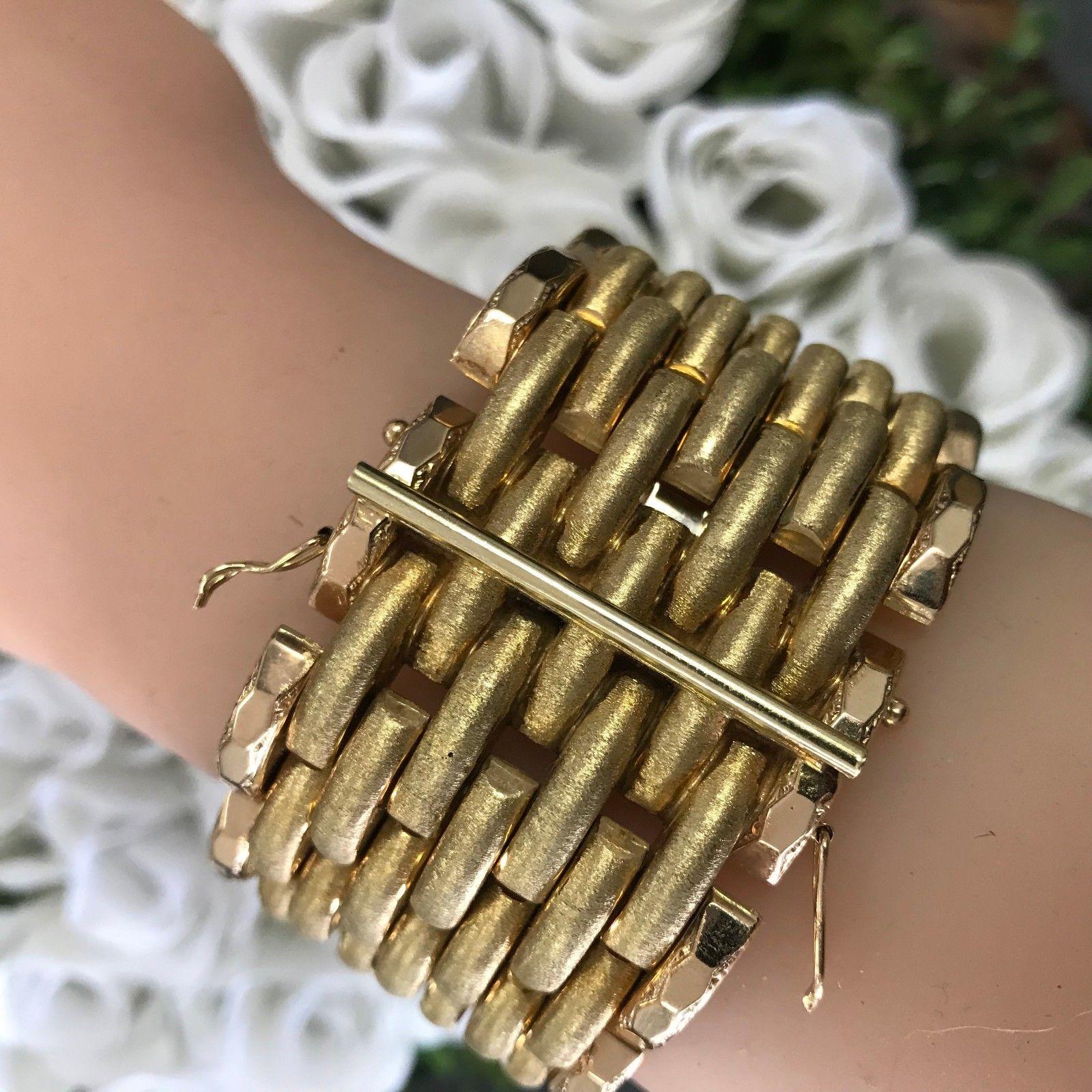 Vintage 18 Karat Goldarmband, massiv, gewebtes strukturiertes Design Schwer Damen im Angebot