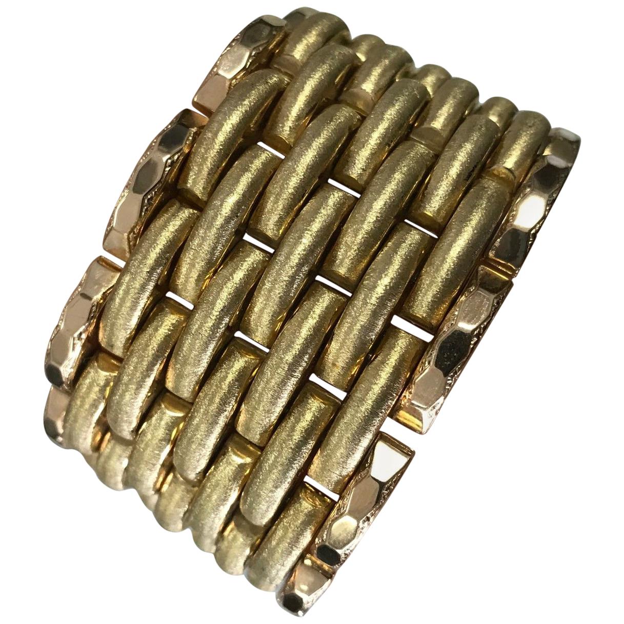 Vintage 18 Karat Goldarmband, massiv, gewebtes strukturiertes Design Schwer im Angebot