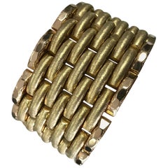 Vintage 18 Karat Gold Bracelet, Solid, Woven Textured Design Heavy