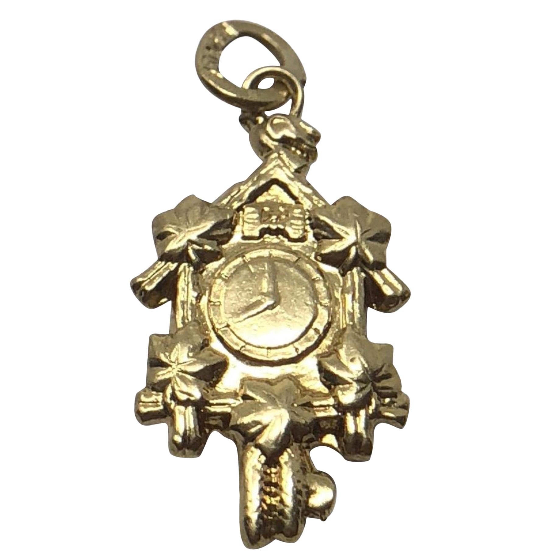 Vintage 18 Karat Gold Cuckoo Clock Pendant Charm For Sale