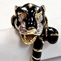 Vintage 18 Karat Gold Diamond and Enamel Tiger Ring