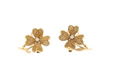 Vintage 18 Karat Gold Diamond Clover Earrings