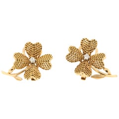 Vintage 18 Karat Gold Diamond Clover Earrings