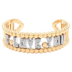Vintage 18 Karat Gold & Diamond 'I Love You' Cuff Bracelet