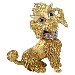 Vintage 18 Karat Gold Diamond Sitting Poodle Dog Pin Brooch