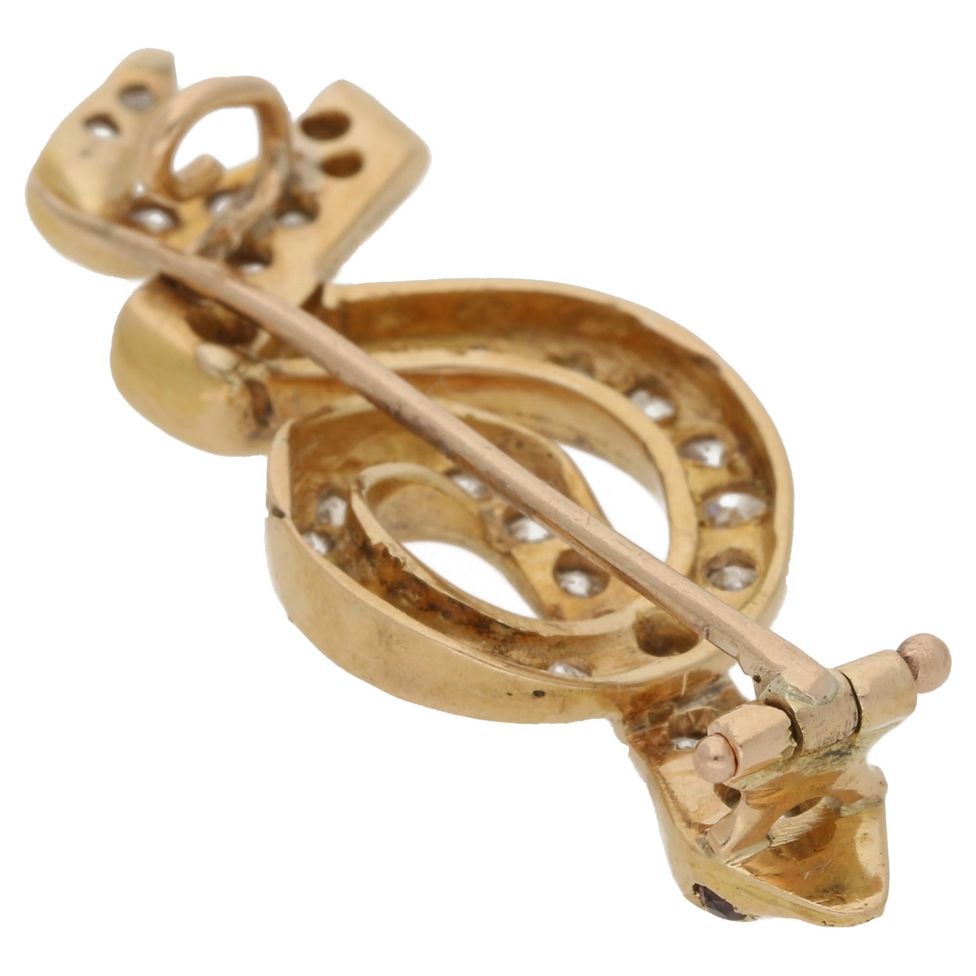 Women's or Men's Vintage 18 Karat Gold Diamond Snake Brooch