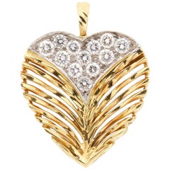 Kutchkinsky Pendentif vintage en forme de cœur texturé en or 18 carats avec diamants
