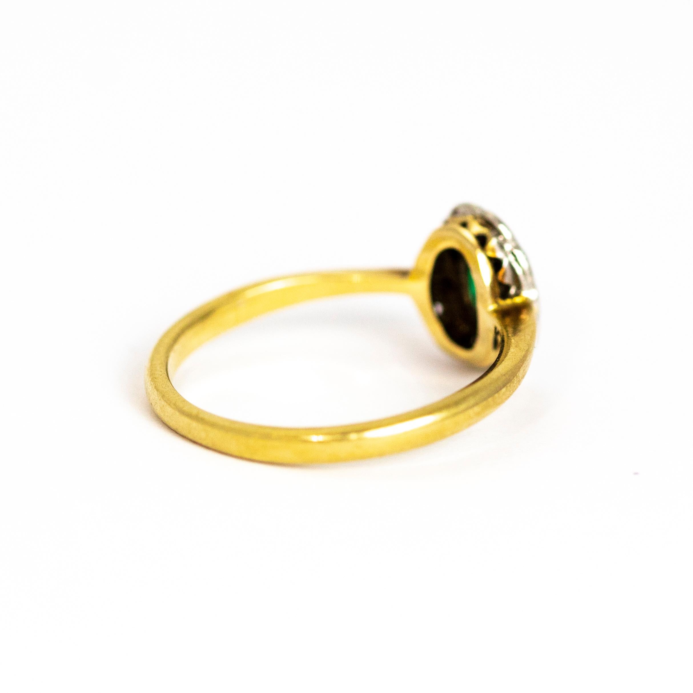 Vintage 18 Karat Gold Emerald and Diamond Cluster Ring 1