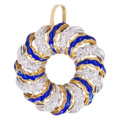 Vintage 18 Karat Gold, Enamel and Diamond Pendant, 1970s