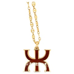 Retro 18 Karat Gold Enamel Gucci Pendant Necklace