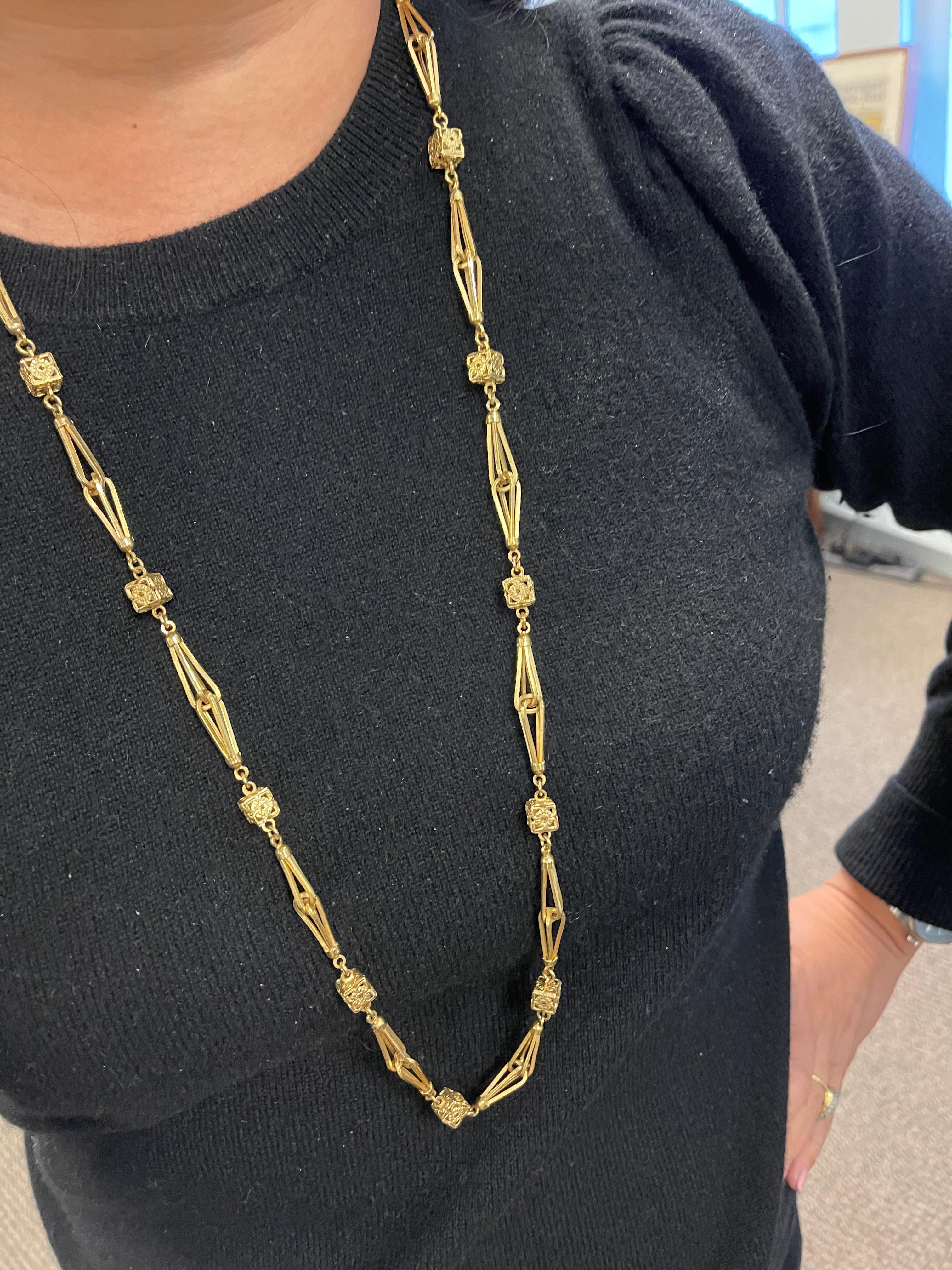 Women's or Men's Vintage 18 Karat Gold Fancy Link Long Chain
