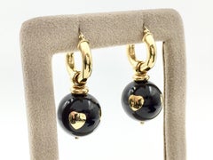 Vintage 18 Karat Gold Italian Made Black Enamel Ball Drop Earrings