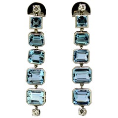 Vintage 18 Karat Gold Ladies Clip-On Earrings, Aquamarine and Diamonds, 1950s