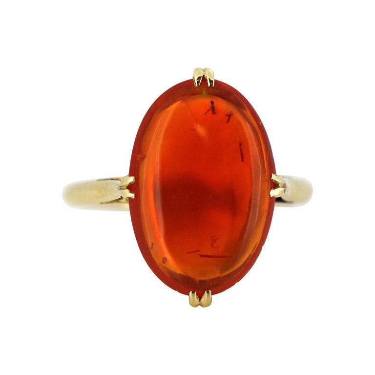 Vintage 18 Karat Gold Ladies Ring with Natural Fire Opal of Approximate ...