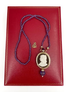 Vintage 18 Karat Gold Lady Cameo Diamond Pearl Amethyst Locket Pendant Collier
