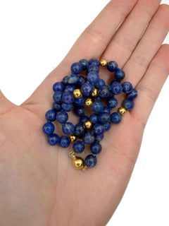 Collana vintage a filo singolo con perline di lapislazzuli e oro a 18 carati