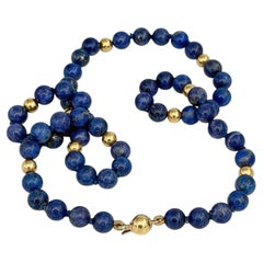 Collana vintage a filo singolo con perline di lapislazzuli e oro a 18 carati